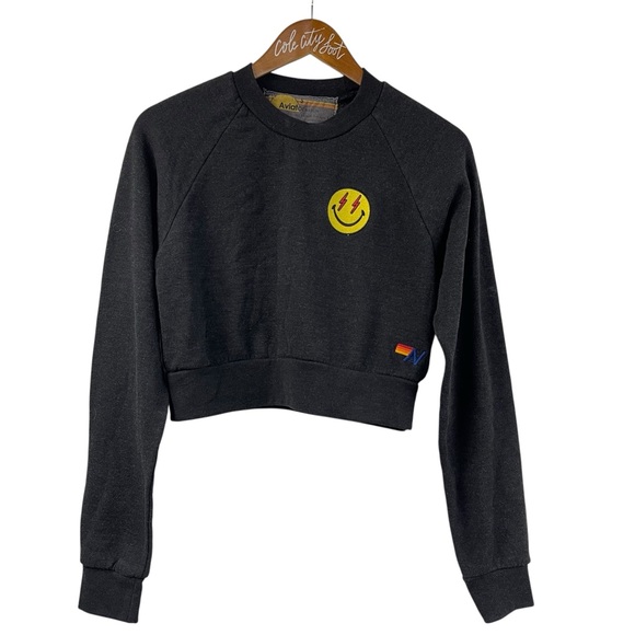 Aviator Nation Tops - Aviator Nation Bolt Smiley Cropped Crew Sweatshirt Small